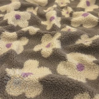 Tkanina za kapute TEDDY JACQUARD Flowers taupe/beige