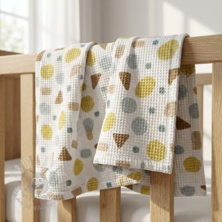 Pamučni vafel Shapes yellow digital print