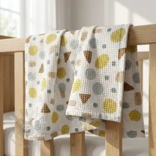 Pamučni vafel Shapes yellow digital print
