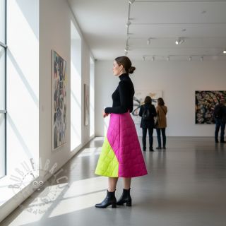 Prošivena tkanina Graphic square pink lime