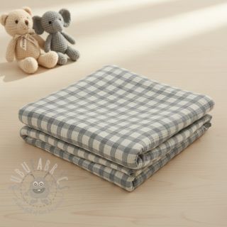 Tetra Tkanina/Muslin LINEN YARN DYED Checks grey natural