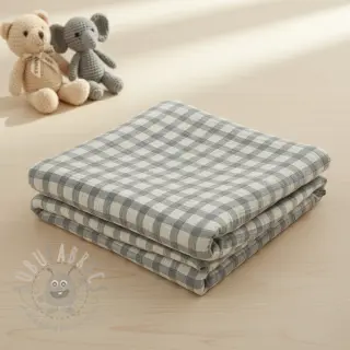 Tetra Tkanina/Muslin LINEN YARN DYED Checks grey natural