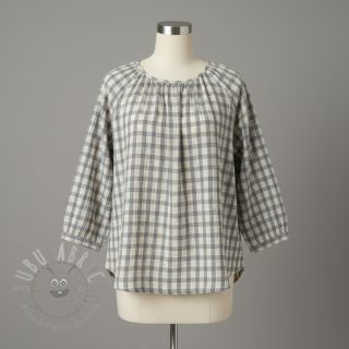 Tetra Tkanina/Muslin LINEN YARN DYED Checks grey natural