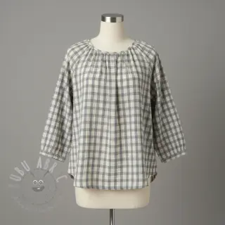 Tetra Tkanina/Muslin LINEN YARN DYED Checks grey natural