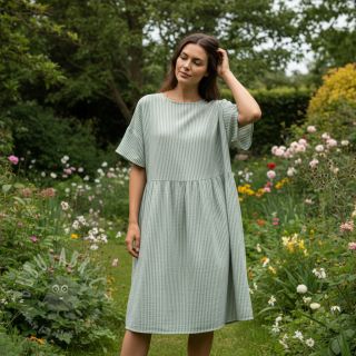 Tetra Tkanina/Muslin YARN DYED Stripes old green