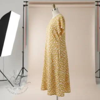Tetra Tkanina/Muslin JACQUARD Dots dark yellow