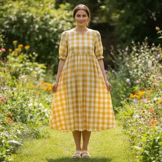 Tetra Tkanina/Muslin Double sided CHECKS MINI ochre