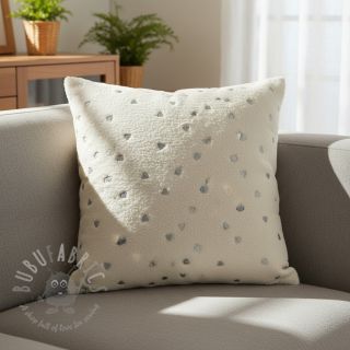 Tkanina za kapute TEDDY Tossed hearts silver