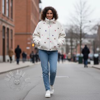 Tkanina za kapute TEDDY Tossed hearts multi