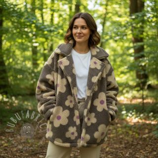 Tkanina za kapute TEDDY JACQUARD Flowers taupe/beige