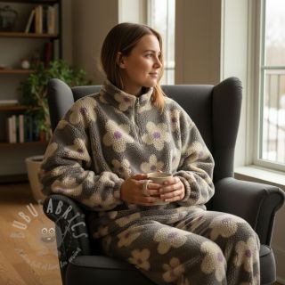 Tkanina za kapute TEDDY JACQUARD Flowers taupe/beige