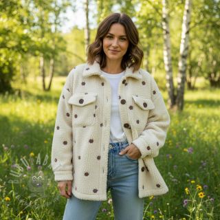 Tkanina za kapute TEDDY EMBROIDERY Mini ecru