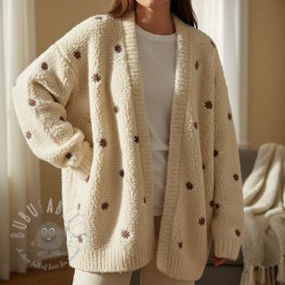 Tkanina za kapute TEDDY EMBROIDERY Mini ecru