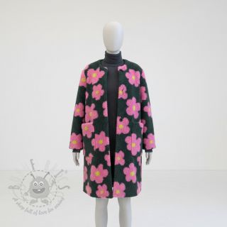 Tkanina za kapute TEDDY JACQUARD Flowers army green/pink