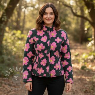 Tkanina za kapute TEDDY JACQUARD Flowers army green/pink