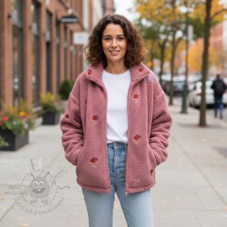 Tkanina za kapute EMBROIDERY Little mushrooms old pink