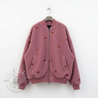 Tkanina za kapute EMBROIDERY Little mushrooms old pink