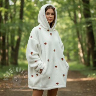 Tkanina za kapute EMBROIDERY Little mushrooms off white