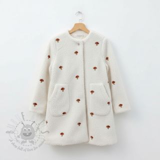 Tkanina za kapute EMBROIDERY Little mushrooms off white