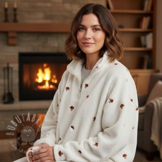 Tkanina za kapute EMBROIDERY Little mushrooms off white