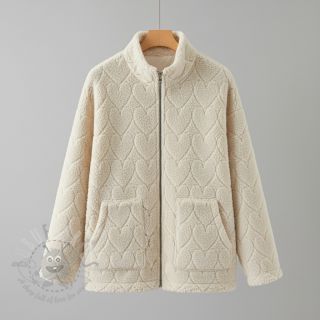 Tkanina za kapute TEDDY Hearts in hearts ecru