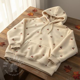 Tkanina za kapute TEDDY EMBROIDERY Cherries