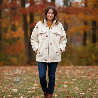 Tkanina za kapute TEDDY EMBROIDERY Cherries