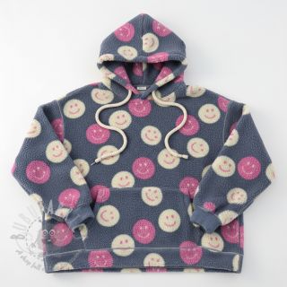 Tkanina za kapute TEDDY JACQUARD Happy faces jeans