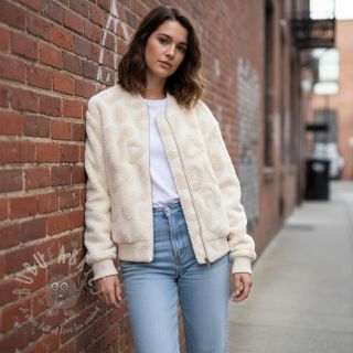 Tkanina za kapute TEDDY Hearts off white