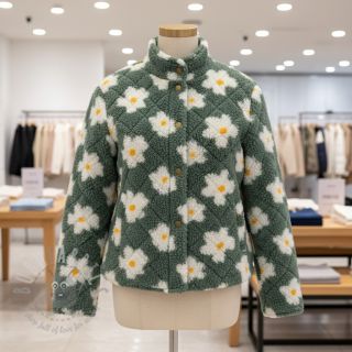 Tkanina za kapute TEDDY Daisy old green