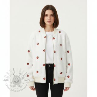 Tkanina za kapute TEDDY EMBROIDERY Strawberries off white