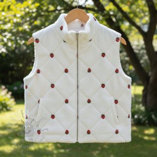 Tkanina za kapute TEDDY EMBROIDERY Strawberries white