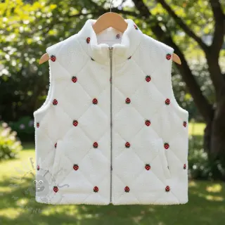Tkanina za kapute TEDDY EMBROIDERY Strawberries white