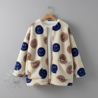 Tkanina za kapute TEDDY JACQUARD Happy faces ecru