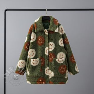 Tkanina za kapute TEDDY JACQUARD Happy faces green