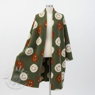 Tkanina za kapute TEDDY JACQUARD Happy faces green