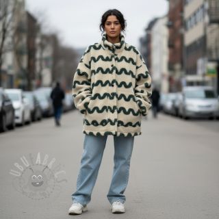 Tkanina za kapute TEDDY JACQUARD Waves army green