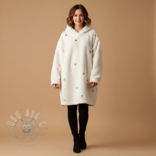 Tkanina za kapute TEDDY EMBROIDERY Hearts ecru