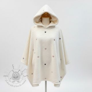 Tkanina za kapute TEDDY EMBROIDERY Hearts ecru