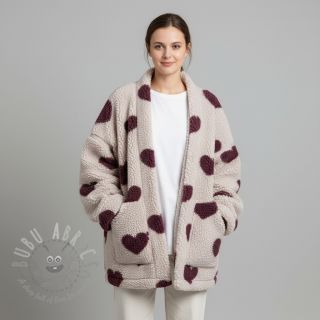 Tkanina za kapute TEDDY JACQUARD Hearts rouge