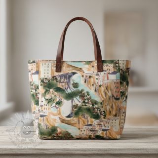 Dekorativna tkanina Houses ecru digital print