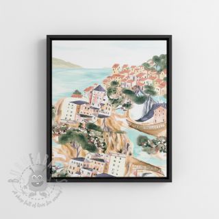 Dekorativna tkanina Houses ecru digital print