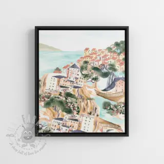 Dekorativna tkanina Houses ecru digital print