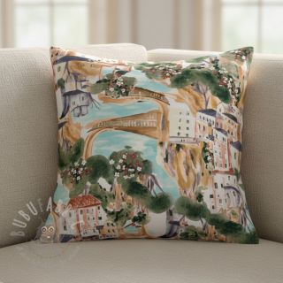 Dekorativna tkanina Houses ecru digital print