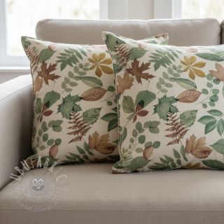 Dekorativna tkanina premium Linenlook Coloured Leaf Mix digital print