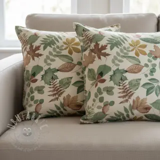 Dekorativna tkanina premium Linenlook Coloured Leaf Mix digital print