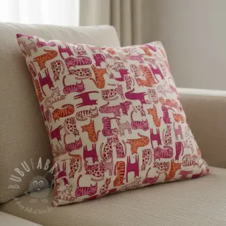 Dekorativna tkanina Linenlook Cat Wildlife Art pink