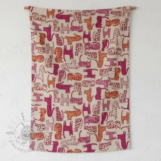 Dekorativna tkanina Linenlook Cat Wildlife Art pink