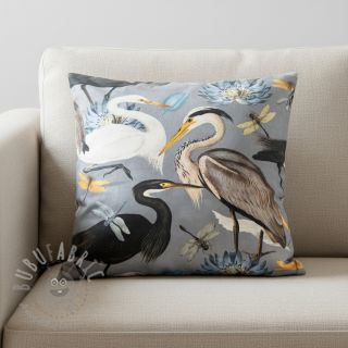 Dekorativna tkanina VELVET Heron bird steel grey