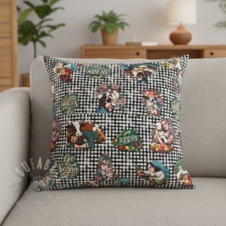 Dekorativna tkanina Vegan black check digital print